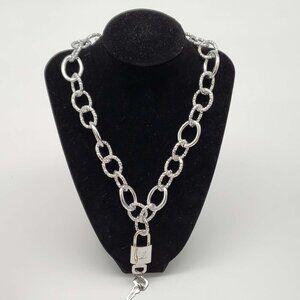100% Auth Louis Vuitton Lock & Key with Unbranded Silver Plated Chain Necklace